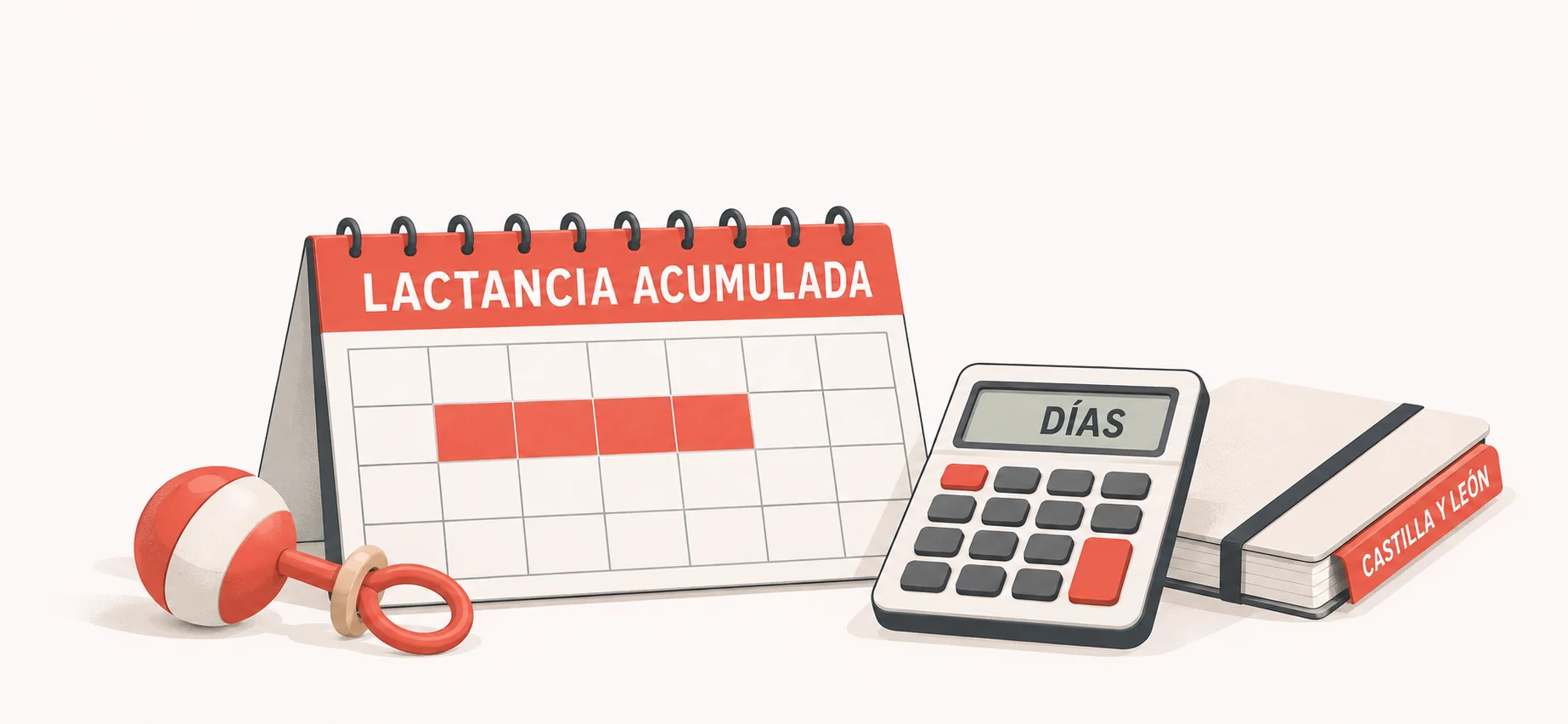 Calendario con días destacados junto a una calculadora para representar la lactancia acumulada de docentes de Castilla y León.