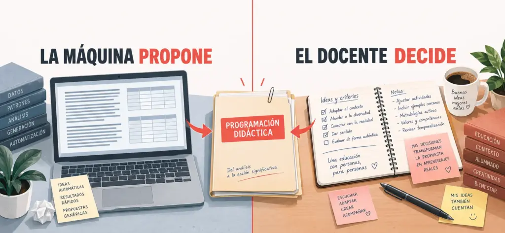 El docente y la máquina colaborando en la elaboración de una programación didáctica con inteligencia artificial.