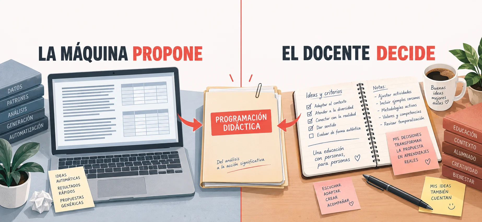 El docente y la máquina colaborando en la elaboración de una programación didáctica con inteligencia artificial.